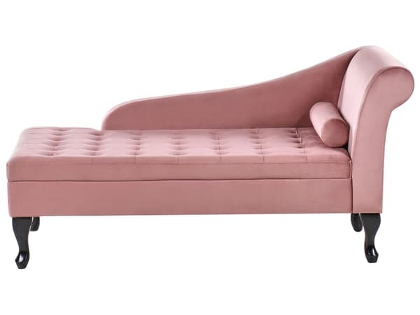 Chaiselong Lyserød Velour Sorte Træben 2 Personers Blød Polstret Hjørnesofa Daybed med Opbevaring Stue Retro Rygpuder Tilbehør Inspiration