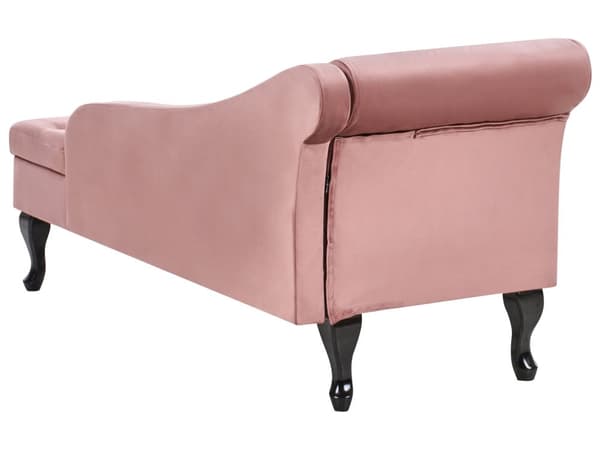 Chaiselong Lyserød Velour Sorte Træben 2 Personers Blød Polstret Hjørnesofa Daybed med Opbevaring Stue Retro Rygpuder Tilbehør Inspiration
