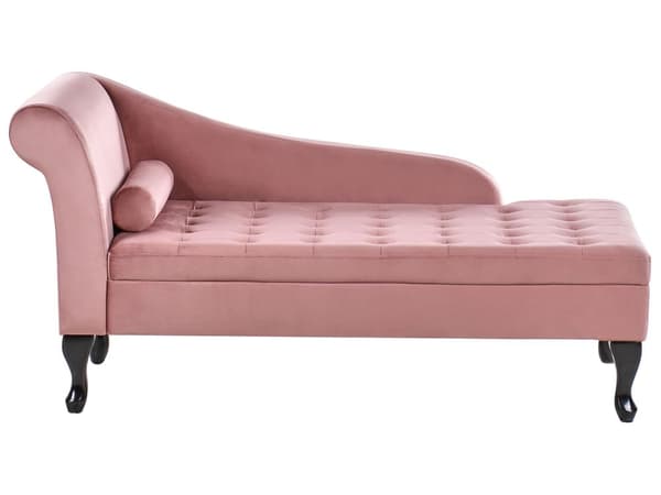 Chaiselong Lyserød Velour Sorte Træben 2 Personers Blød Polstret Hjørnesofa Daybed med Opbevaring Stue Retro Rygpuder Tilbehør Inspiration