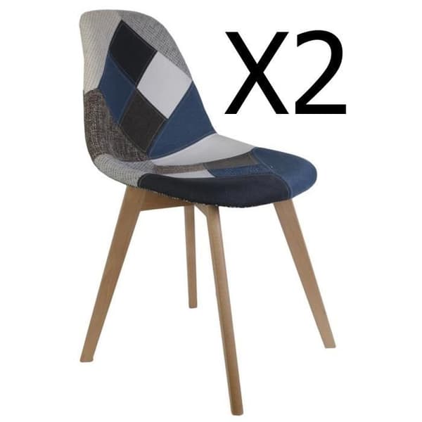 Set med 2 stolar i patchwork i blå-grå färg M2 A1-M2 - 55.5 x 41 x 85 cm