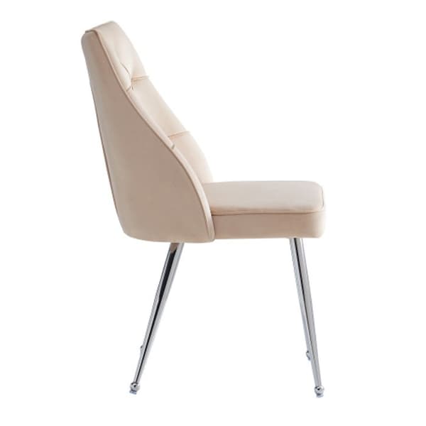 Högkvalitativ matstol i sammetsstoff (2 stycken), galvaniserade ben i silverjärn, beige loungesoffa