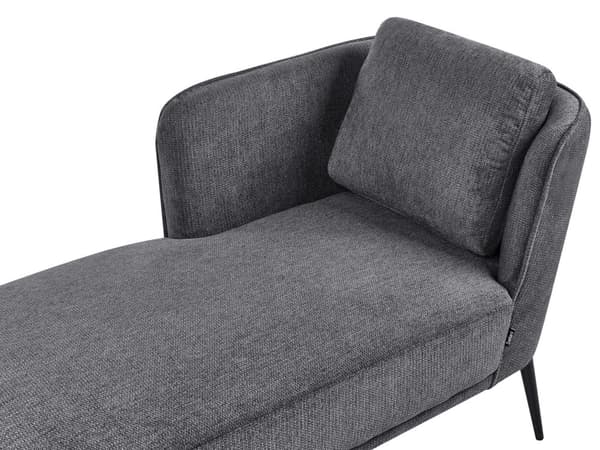 Højrevendt mørkegrå polyester chaiselong med hynde i retrostil i stuen opholdsrum dagligstue