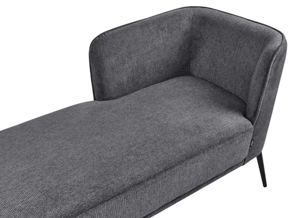 Højrevendt mørkegrå polyester chaiselong med hynde i retrostil i stuen opholdsrum dagligstue