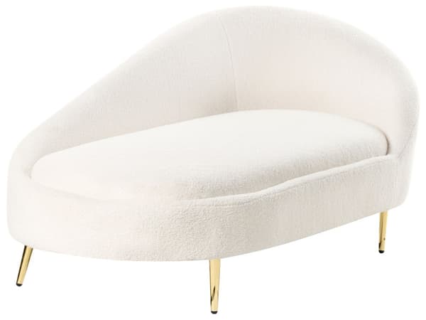 Chaiselong Off White Boucle Daybed med Ryglæn Gæsteseng Multifunktionel Chaise Højrevendt Sofa Moderne til Stuen