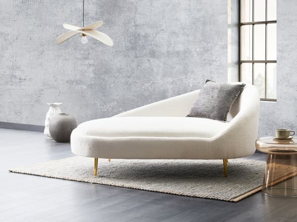 Chaiselong Off White Boucle Daybed med Ryglæn Gæsteseng Multifunktionel Chaise Højrevendt Sofa Moderne til Stuen