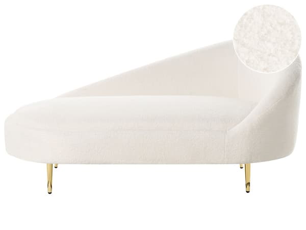 Chaiselong Off White Boucle Daybed med Ryglæn Gæsteseng Multifunktionel Chaise Højrevendt Sofa Moderne til Stuen