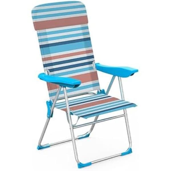 Fällstol - Marbueno - Modell 10465 - Aluminium - 5 lägen - Orange och blå ränder