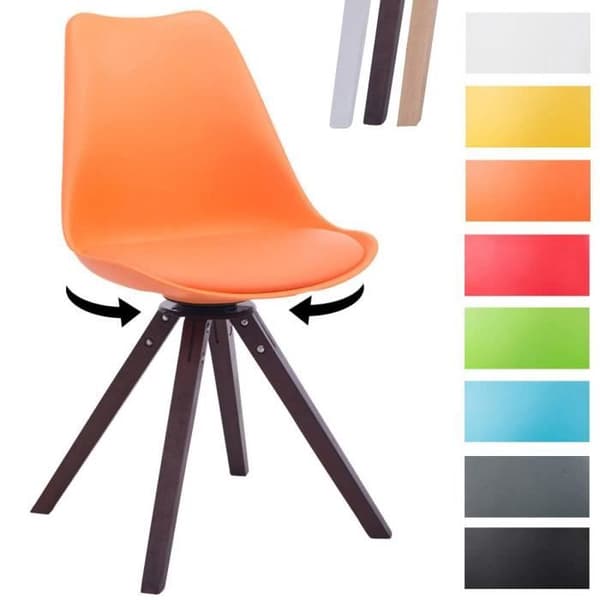 CLP Besöksstol Design Retro Troyes i Kunstläder I Matstol med Fyrkantiga Träben I Svängbar Sits Orange
