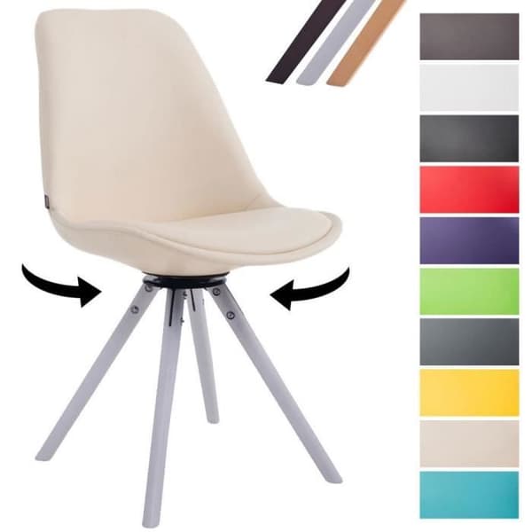 CLP Skandinavisk Fåtölj Calais i Konstläder med Runda Ben av Bok I Snurrfåtölj med Ryggstöd I Retro Design Fåtölj Creme