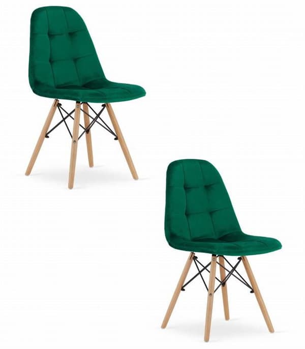 Stol - OSKAR - DUMO - Mörkgrön Sammet - Set om 2 - Inomhus - Klassisk