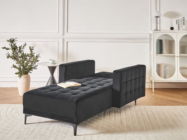 Chaiselong Sort Velour Daybed med Ryglæn Gæsteseng Multifunktionel Chaise med Splitback Sofa Moderne til Stuen med Sovefunktion