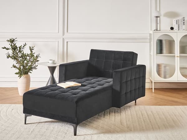 Chaiselong Sort Velour Daybed med Ryglæn Gæsteseng Multifunktionel Chaise med Splitback Sofa Moderne til Stuen med Sovefunktion