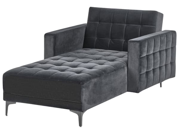 Chaiselong Sort Velour Daybed med Ryglæn Gæsteseng Multifunktionel Chaise med Splitback Sofa Moderne til Stuen med Sovefunktion