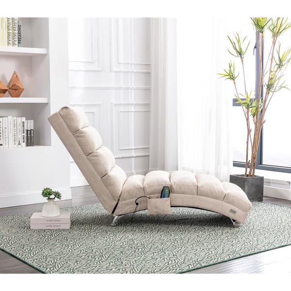 Elektrisk Massage Säcklinnes Lång Lounger med 5 Massagefunktioner och Fjärrkontroll – Ergonomisk Relax Stol för Kontor, Vardagsrum, Sovrum (Beige)