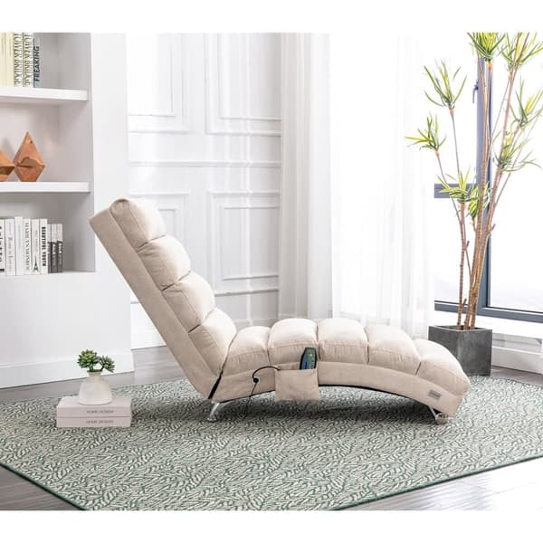 Elektrisk Massage Säcklinnes Lång Lounger med 5 Massagefunktioner och Fjärrkontroll – Ergonomisk Relax Stol för Kontor, Vardagsrum, Sovrum (Beige)