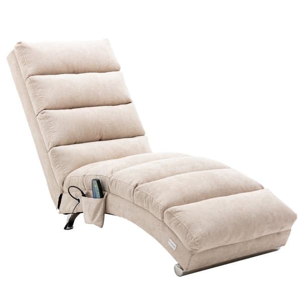 Elektrisk Massage Säcklinnes Lång Lounger med 5 Massagefunktioner och Fjärrkontroll – Ergonomisk Relax Stol för Kontor, Vardagsrum, Sovrum (Beige)