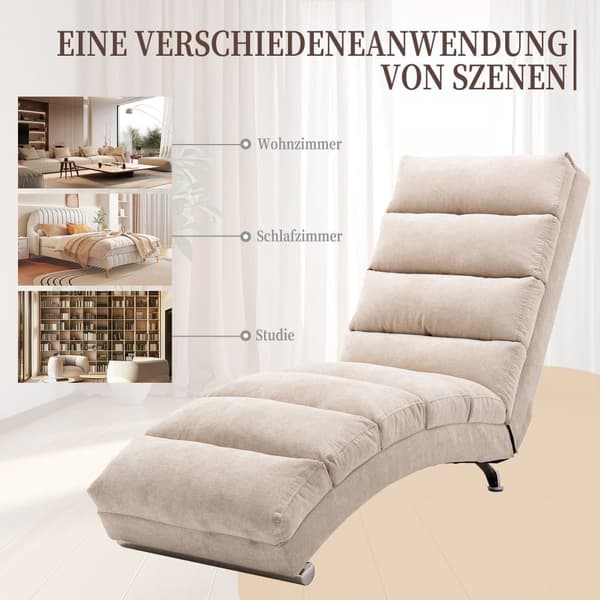 Elektrisk Massage Säcklinnes Lång Lounger med 5 Massagefunktioner och Fjärrkontroll – Ergonomisk Relax Stol för Kontor, Vardagsrum, Sovrum (Beige)