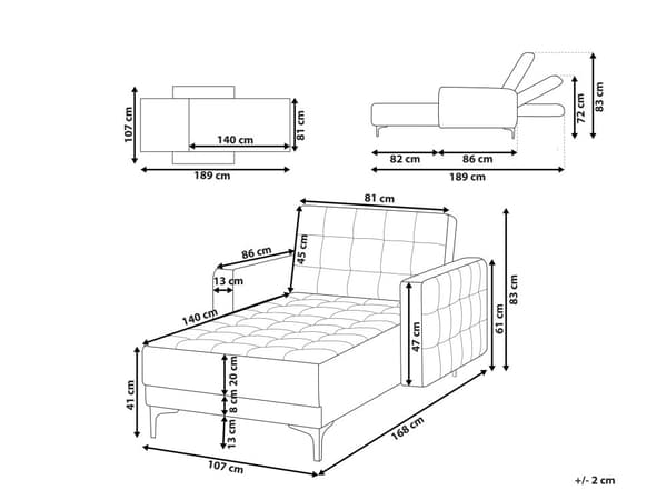 Chaiselong Blå Velour Daybed med Ryglæn Gæsteseng Multifunktionel Chaise med Splitback Sofa Moderne til Stuen med Sovefunktion