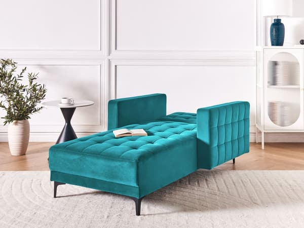 Chaiselong Blå Velour Daybed med Ryglæn Gæsteseng Multifunktionel Chaise med Splitback Sofa Moderne til Stuen med Sovefunktion
