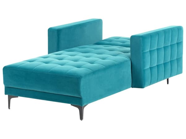 Chaiselong Blå Velour Daybed med Ryglæn Gæsteseng Multifunktionel Chaise med Splitback Sofa Moderne til Stuen med Sovefunktion