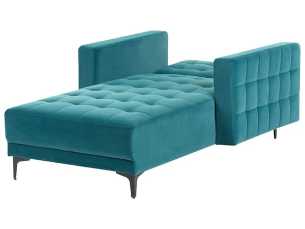 Chaiselong Blå Velour Daybed med Ryglæn Gæsteseng Multifunktionel Chaise med Splitback Sofa Moderne til Stuen med Sovefunktion
