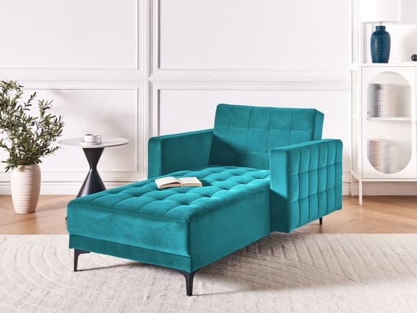 Chaiselong Blå Velour Daybed med Ryglæn Gæsteseng Multifunktionel Chaise med Splitback Sofa Moderne til Stuen med Sovefunktion