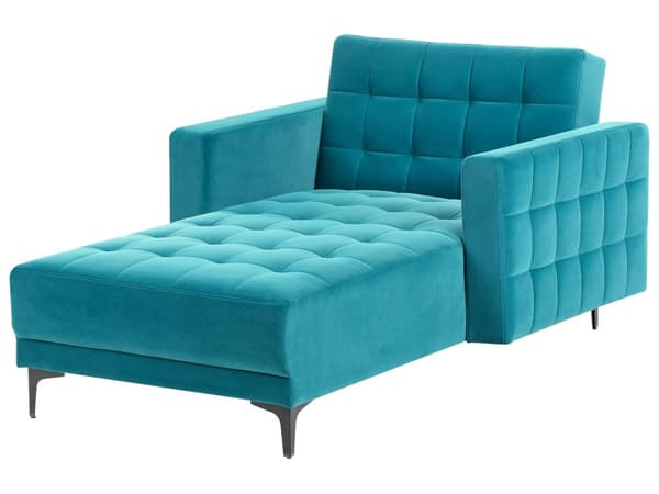 Chaiselong Blå Velour Daybed med Ryglæn Gæsteseng Multifunktionel Chaise med Splitback Sofa Moderne til Stuen med Sovefunktion