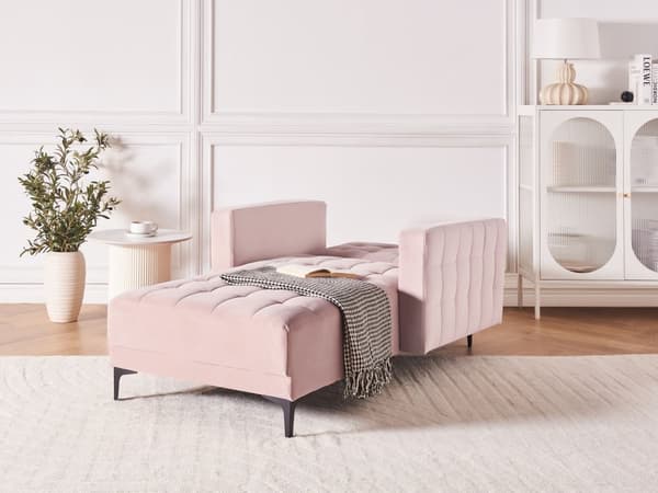 Chaiselong Lyserød Velour Daybed med Ryglæn Gæsteseng Multifunktionel Chaise med Splitback Sofa Moderne til Stuen med Sovefunktion