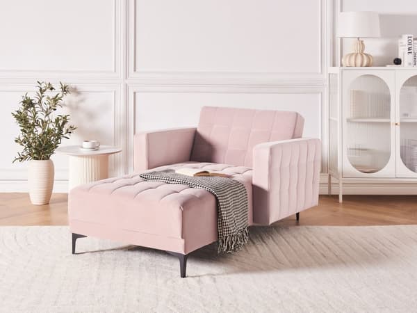 Chaiselong Lyserød Velour Daybed med Ryglæn Gæsteseng Multifunktionel Chaise med Splitback Sofa Moderne til Stuen med Sovefunktion