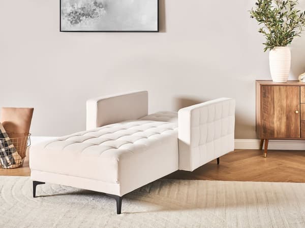 Chaiselong Beige Velour Daybed med Ryglæn Gæsteseng Multifunktionel Chaise med Splitback Sofa Moderne til Stuen med Sovefunktion
