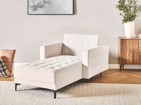 Chaiselong Beige Velour Daybed med Ryglæn Gæsteseng Multifunktionel Chaise med Splitback Sofa Moderne til Stuen med Sovefunktion