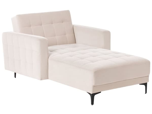 Chaiselong Beige Velour Daybed med Ryglæn Gæsteseng Multifunktionel Chaise med Splitback Sofa Moderne til Stuen med Sovefunktion