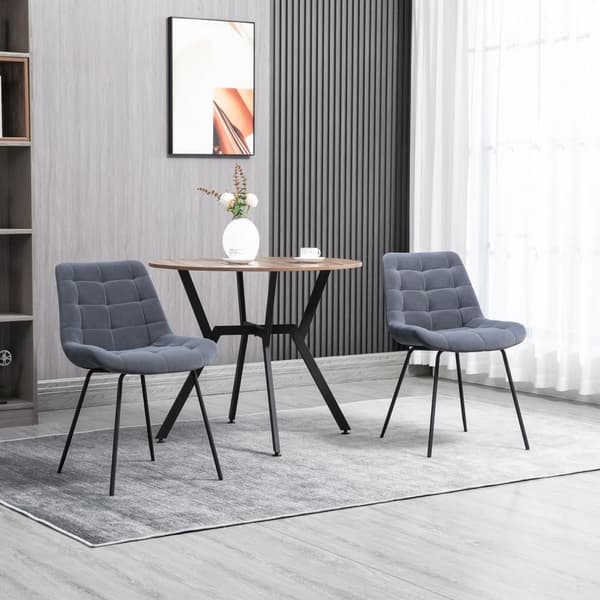 2 stk grå spisebordsstole, køkkenstole, polstrede stole med ryglæn, fløjlssædebetræk, til stue, vintage design, stålben