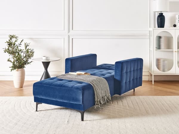 Chaiselong Blå Velour Daybed med Ryglæn Gæsteseng Multifunktionel Chaise med Splitback Sofa Moderne til Stuen med Sovefunktion