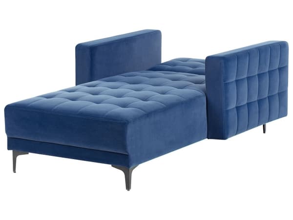 Chaiselong Blå Velour Daybed med Ryglæn Gæsteseng Multifunktionel Chaise med Splitback Sofa Moderne til Stuen med Sovefunktion
