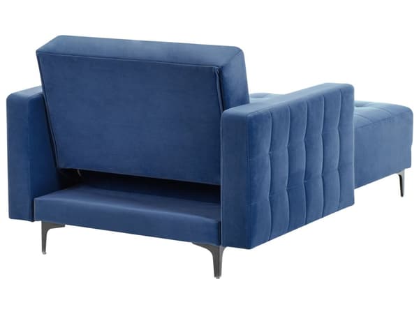 Chaiselong Blå Velour Daybed med Ryglæn Gæsteseng Multifunktionel Chaise med Splitback Sofa Moderne til Stuen med Sovefunktion