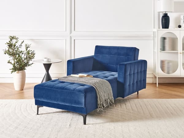 Chaiselong Blå Velour Daybed med Ryglæn Gæsteseng Multifunktionel Chaise med Splitback Sofa Moderne til Stuen med Sovefunktion