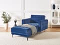 Miniatyrbillede 2 af 9: Chaiselong Blå Velour Daybed med Ryglæn Gæsteseng Multifunktionel Chaise med Splitback Sofa Moderne til Stuen med Sovefunktion