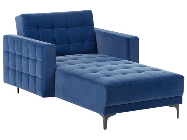 Chaiselong Blå Velour Daybed med Ryglæn Gæsteseng Multifunktionel Chaise med Splitback Sofa Moderne til Stuen med Sovefunktion