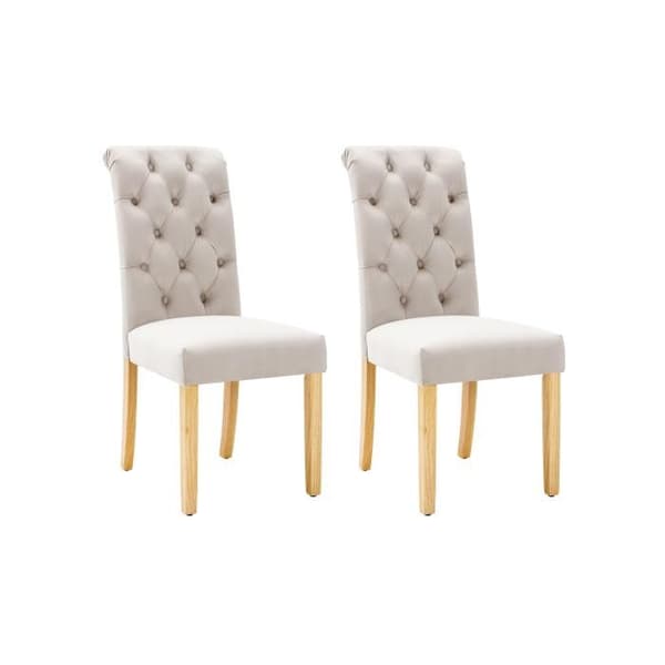 Matsaljonsstolar i sammet, set med 2 med ekben, kromhandtag och klämskydd Beige