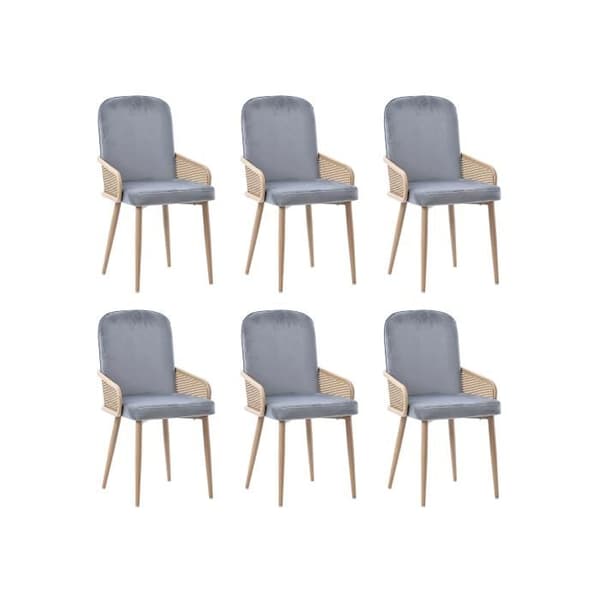 Velourmatstol, set om 6, design av rotting, vardagsrum, sovrum, Med fyra metallben (trälook), Grå