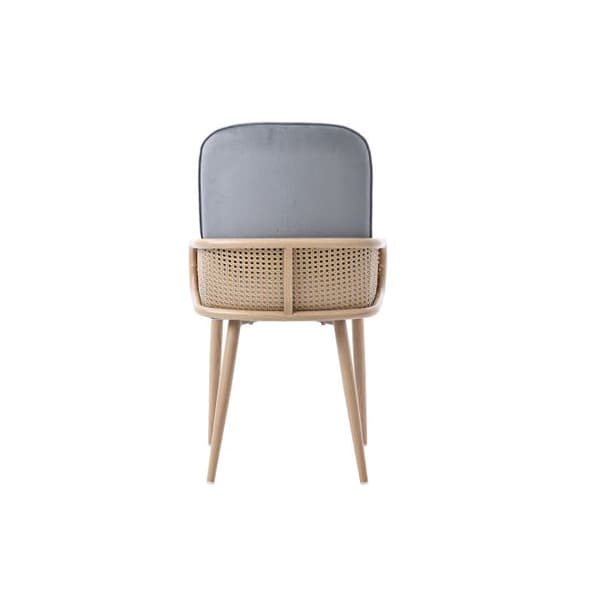 Velour matstol, 2-pack, rattan design, vardagsrum, sovrum, med fyra metallben (träeffekt) Grå