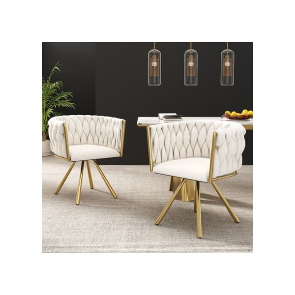 Säten i sammet för matsal, set om 2, med fyra metallben, beige och guld