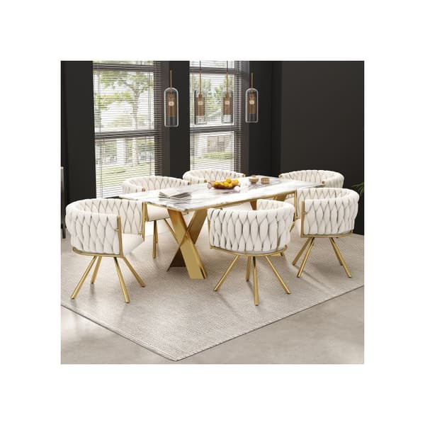 Säten i sammet för matsal, set om 2, med fyra metallben, beige och guld