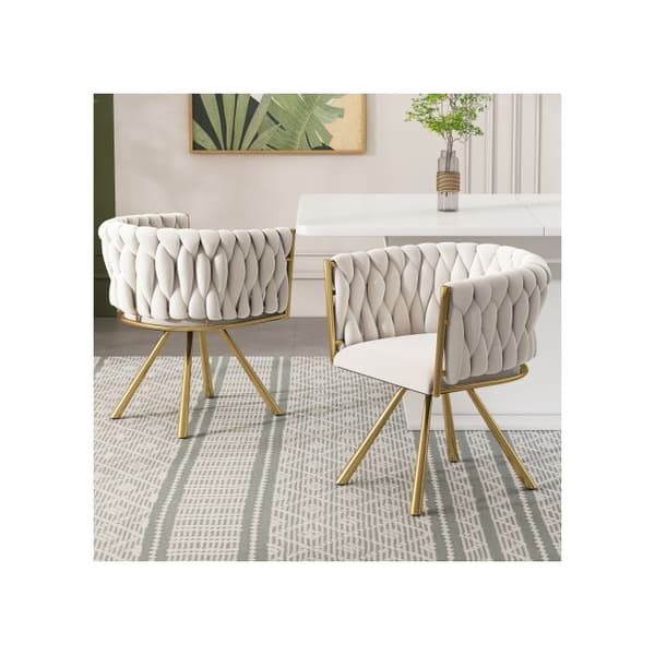 Säten i sammet för matsal, set om 2, med fyra metallben, beige och guld