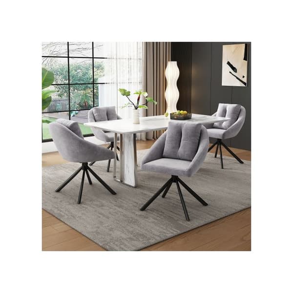 Modern matgruppstol i grå sammet, elegant och bekväm svängbar stol i andningsbart sammetstyg.