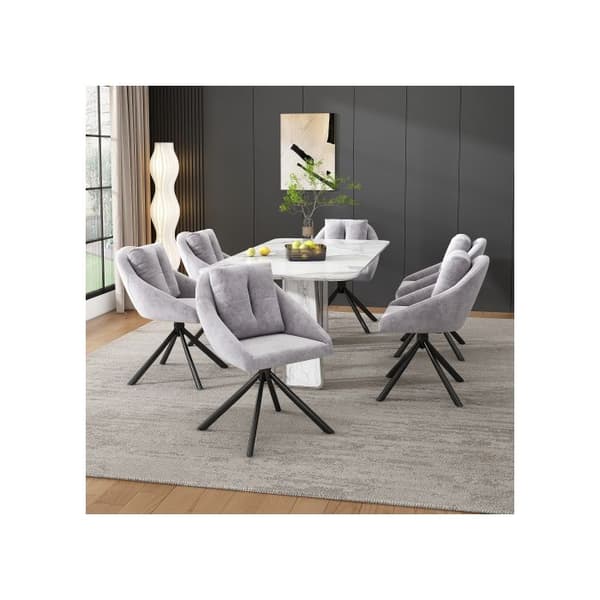 Modern matgruppstol i grå sammet, elegant och bekväm svängbar stol i andningsbart sammetstyg.