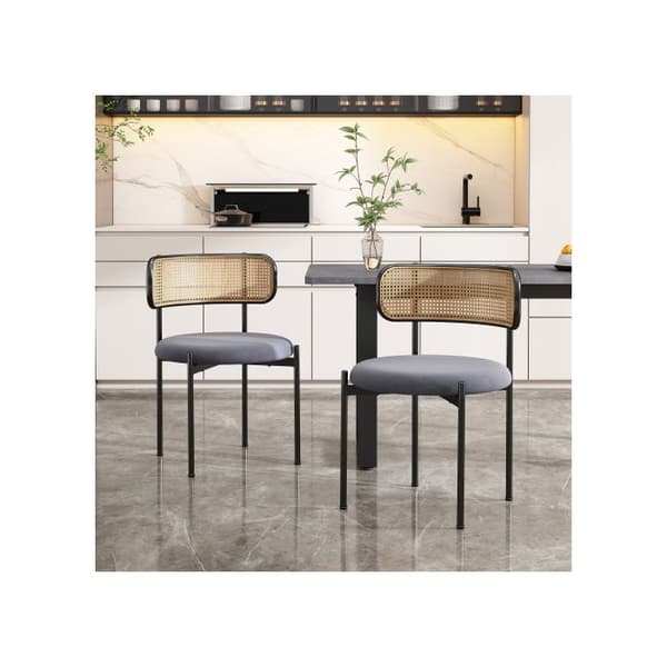 Matstol i sammet, set med 2, modern och minimalistisk soffstol, fyra metallben, grå