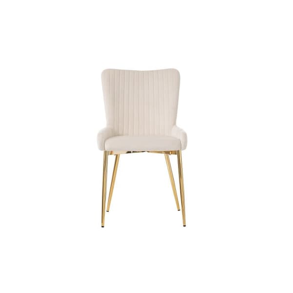 Matstol i sammet, set av 2, med fyra ben i guldmetall, ländryggsstöd, beige
