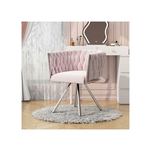 Velour kosmetisk fåtölj, 1 styck, snurrbar avslappnad stol, fyra metallben, rosa